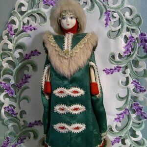 Vintage Russian Handmade Traditional Doll Porcelain Face 10" Потешный промысел